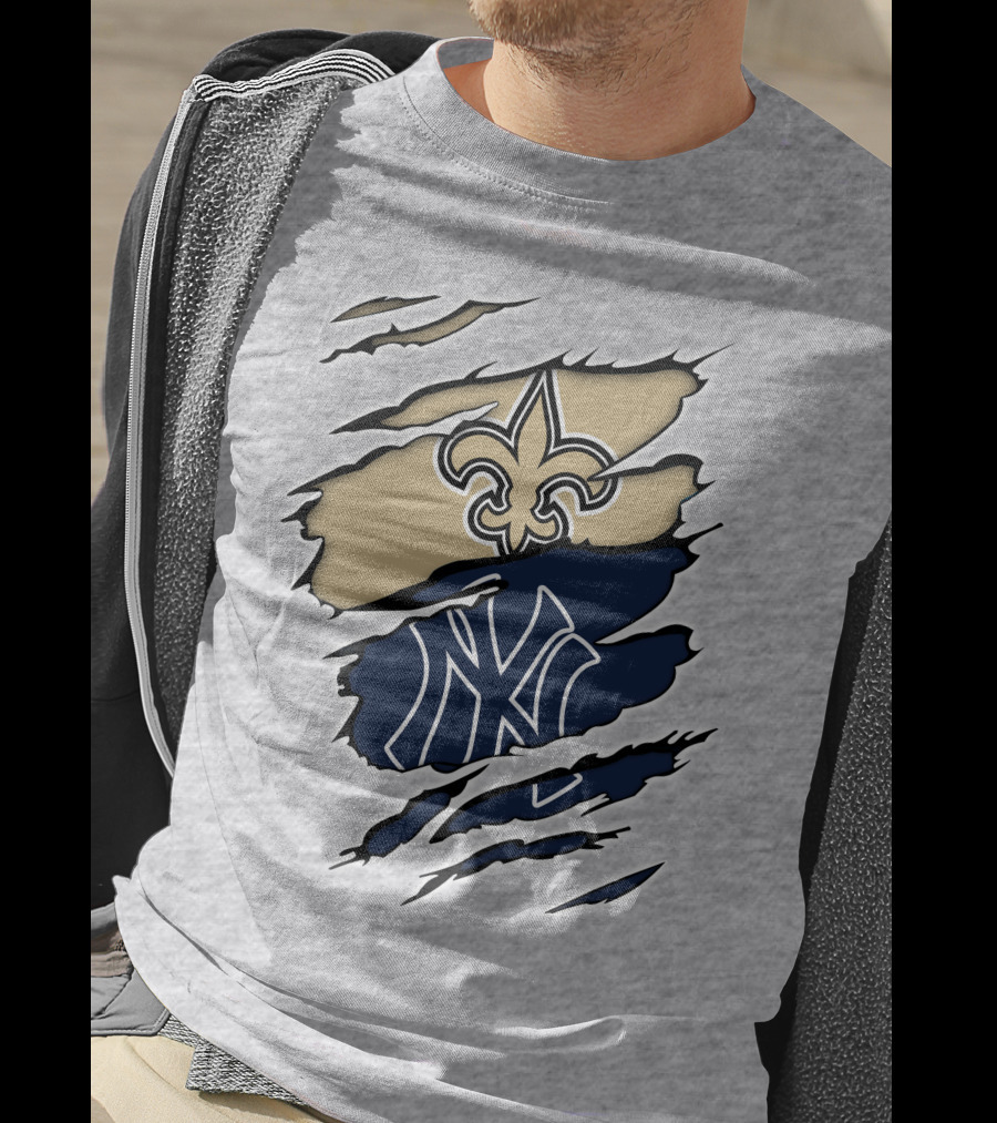 New Orleans Saints And New York Yankees Logo Fusion T-Shirt