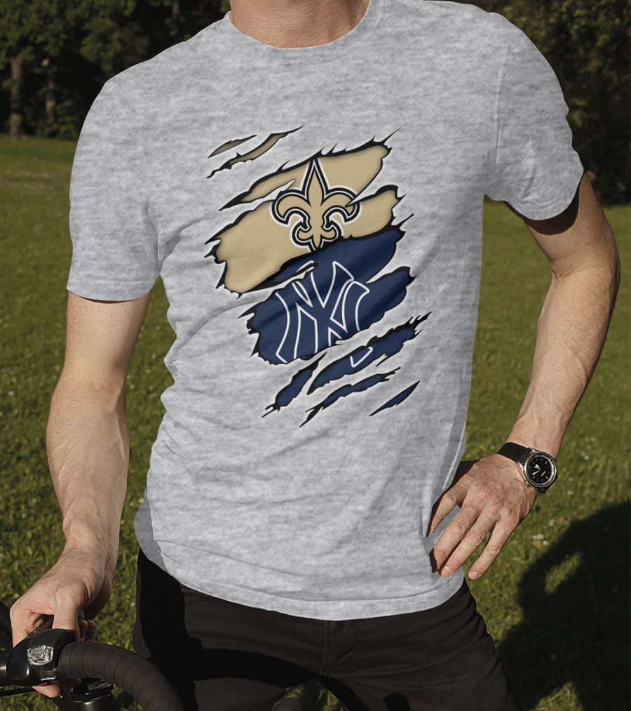 New Orleans Saints And New York Yankees Logo Fusion T-Shirt
