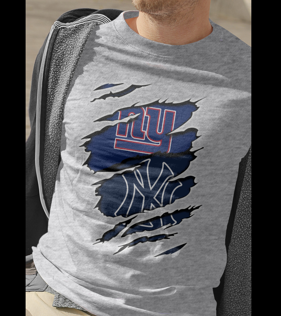 Giants Yankees Logos Ripped T-Shirt