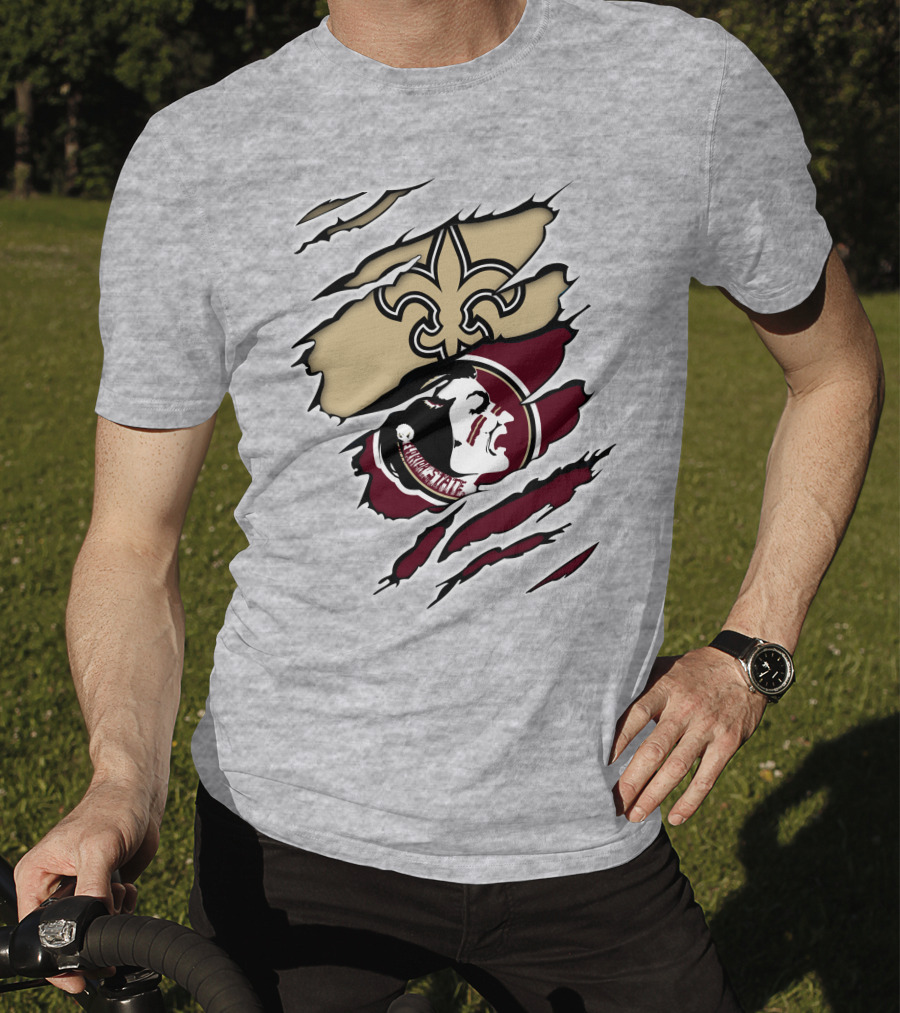 Saints Seminoles Logo Fusion With New Orleans And Florida State Elements T-Shirt