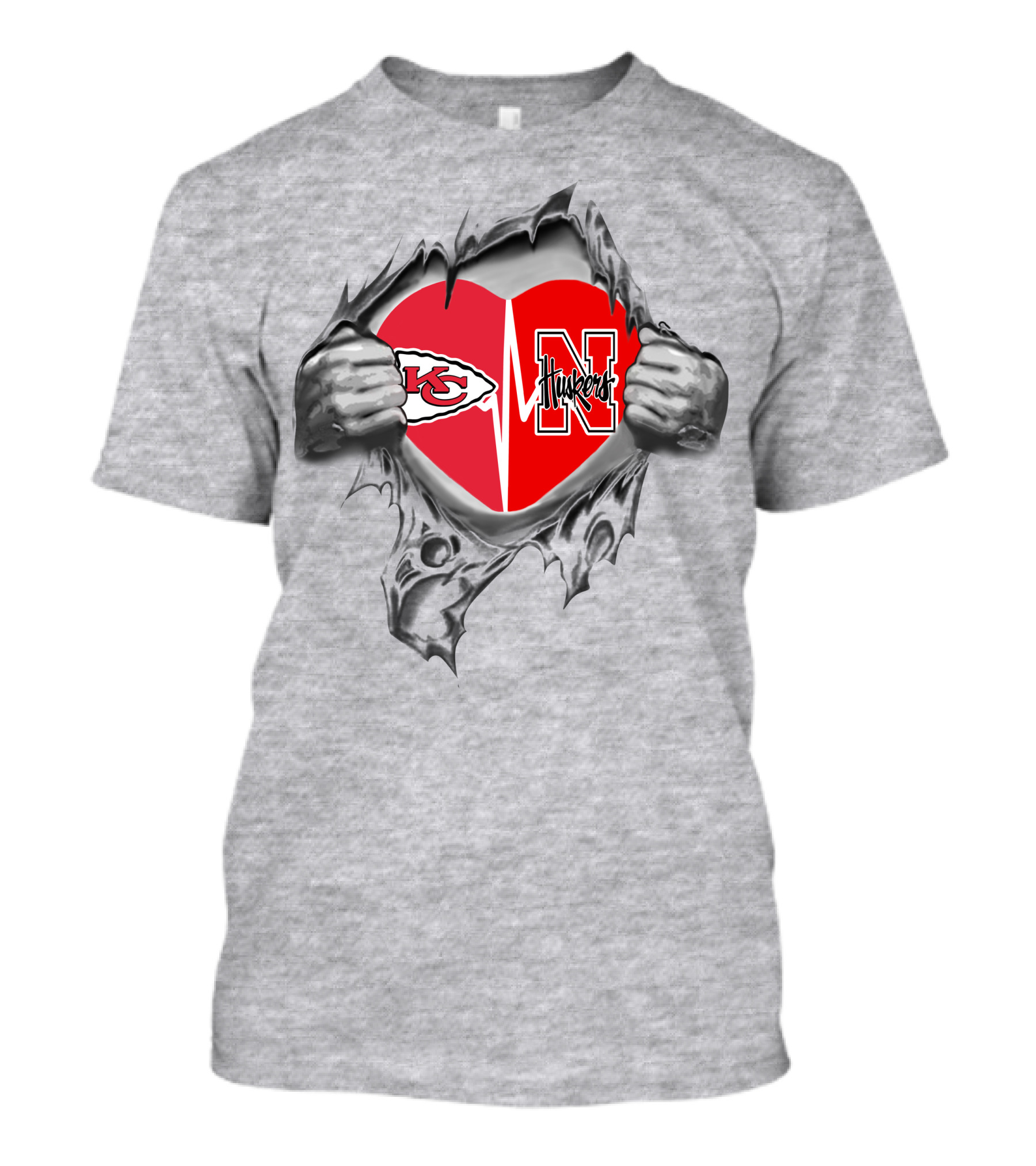 Chiefs Huskers Heart Behind Ripped Steel T-Shirt