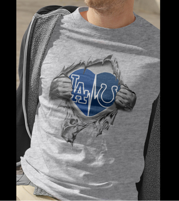 Colts Dodgers Heart LA Horseshoe Blue Split T-Shirt