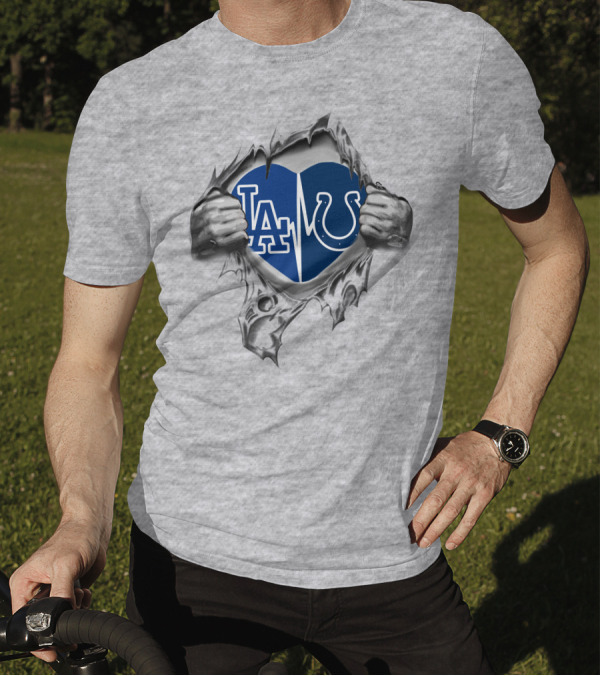 Colts Dodgers Heart LA Horseshoe Blue Split T-Shirt