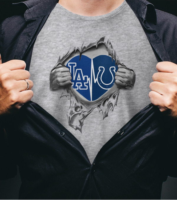 Colts Dodgers Heart LA Horseshoe Blue Split T-Shirt