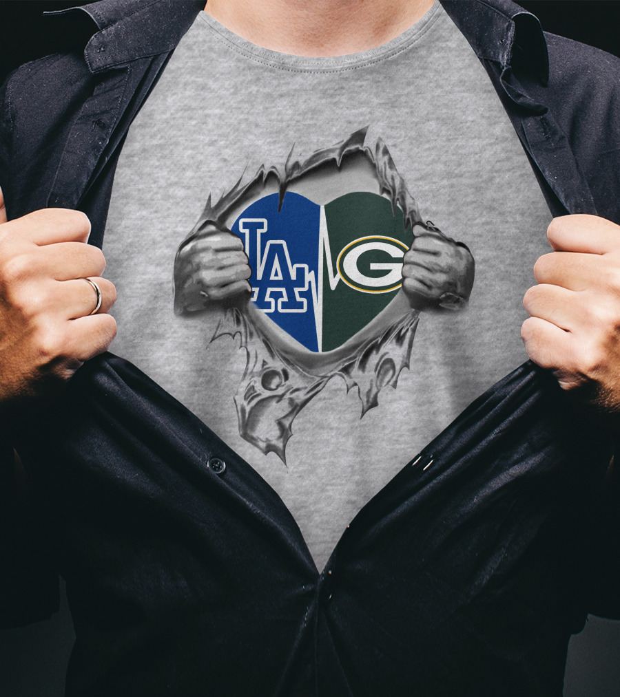 Packers Dodgers Heart With LA And Green Bay T-Shirt
