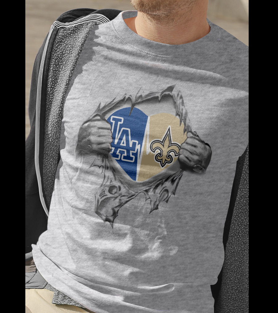 Saints Dodgers Heart La Logo Fleur De Lis T-Shirt