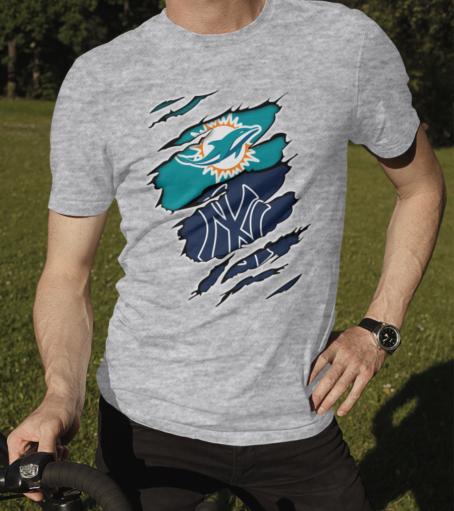Miami Dolphins New York Yankees Logos Integration T-Shirt