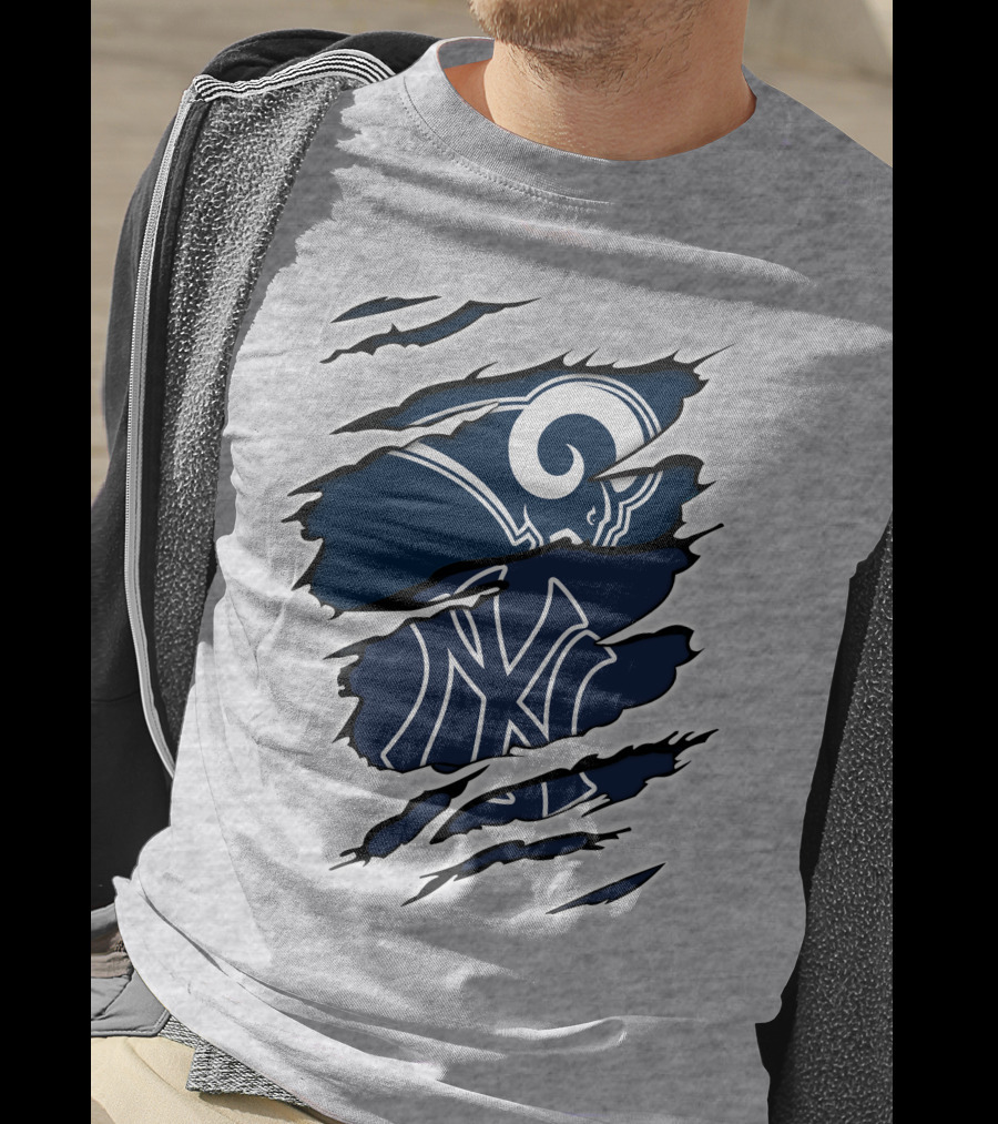 Rams Yankees Logo Fusion Iconic Sports Collaboration T-Shirt
