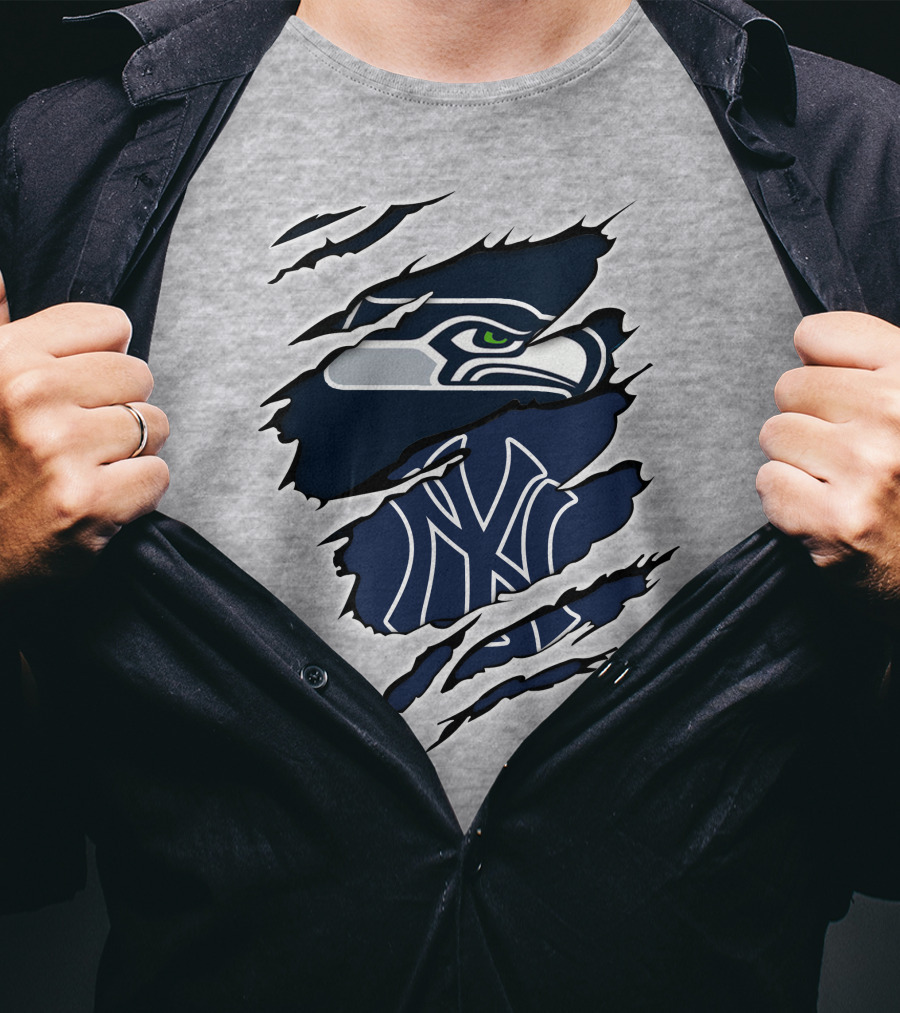 Seahawks Yankees Logo Crossover Claw Marks T-Shirt