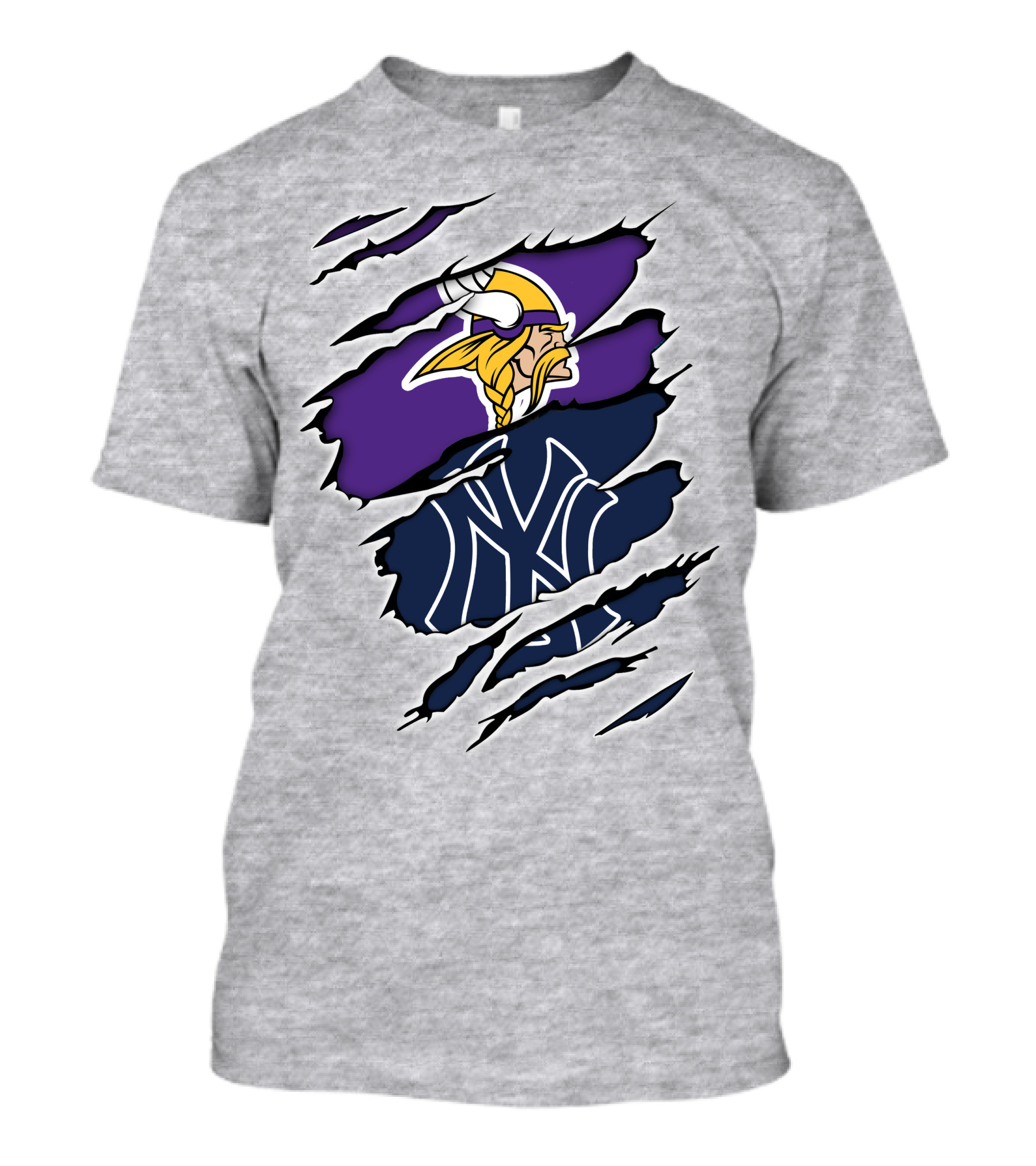 Vikings Yankees Logo Mashup Ripped Effect T-Shirt