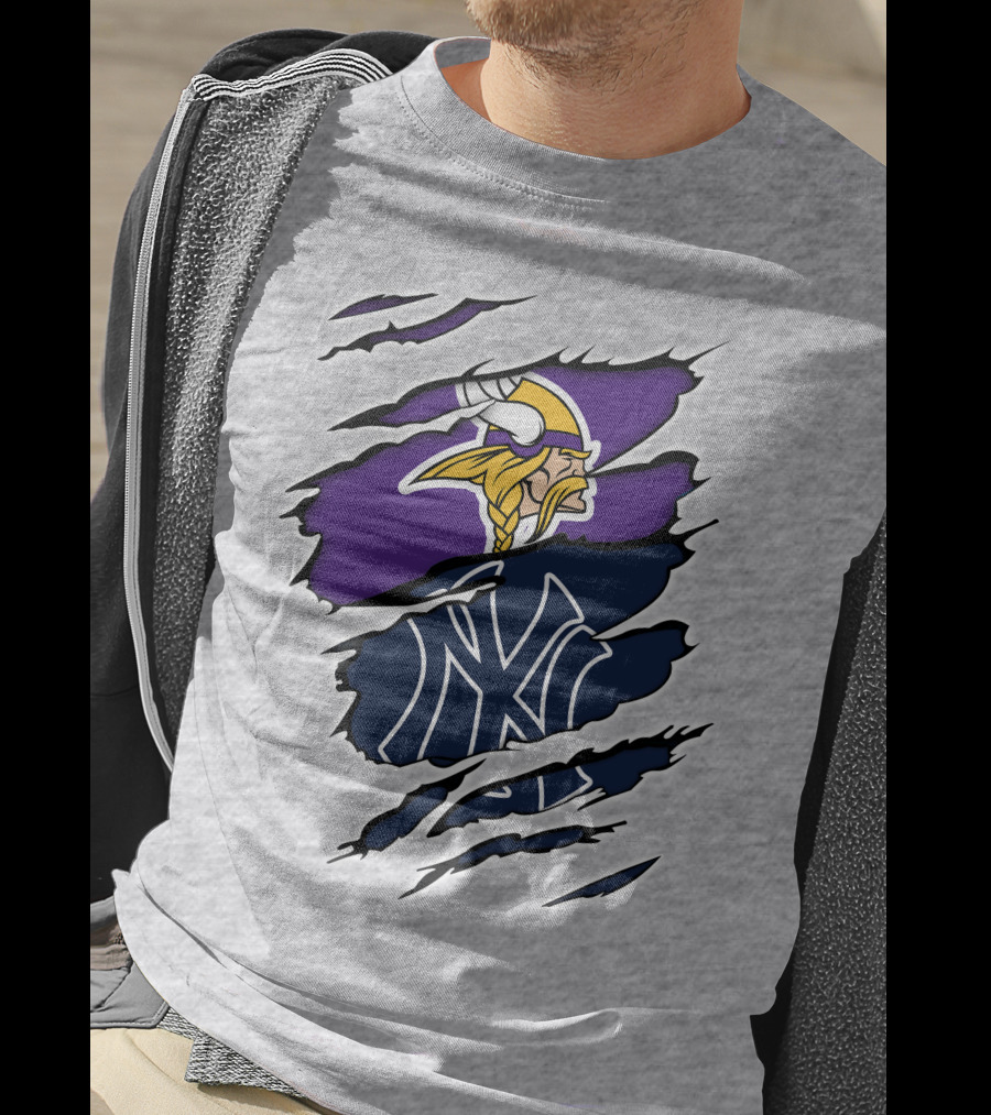 Vikings Yankees Logo Mashup Ripped Effect T-Shirt