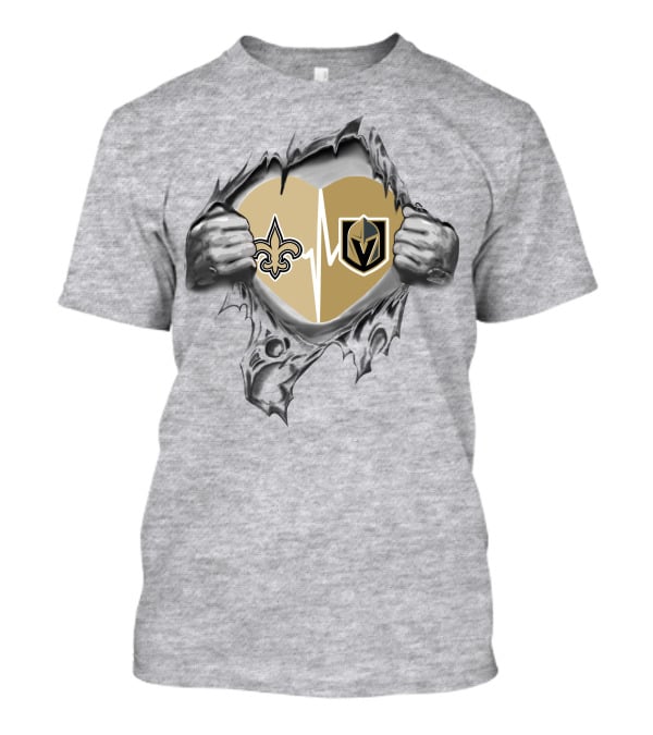 Golden Knights And Saints Heartbeat Fleur-de-Lis And Shield Emblem T-Shirt