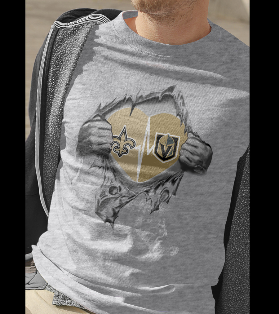 Golden Knights And Saints Heartbeat Fleur-de-Lis And Shield Emblem T-Shirt