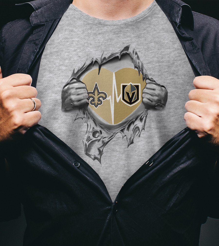 Golden Knights And Saints Heartbeat Fleur-de-Lis And Shield Emblem T-Shirt