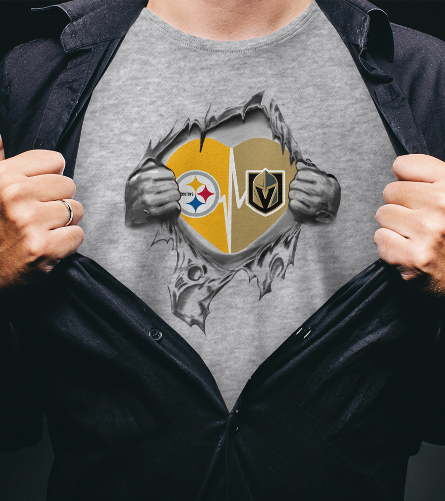 Golden Knights Steelers Heartbeat Logo Tear T-Shirt