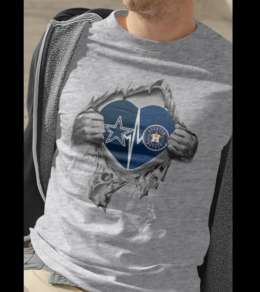 Houston Astros Cowboys Heart Hands Rip T-Shirt