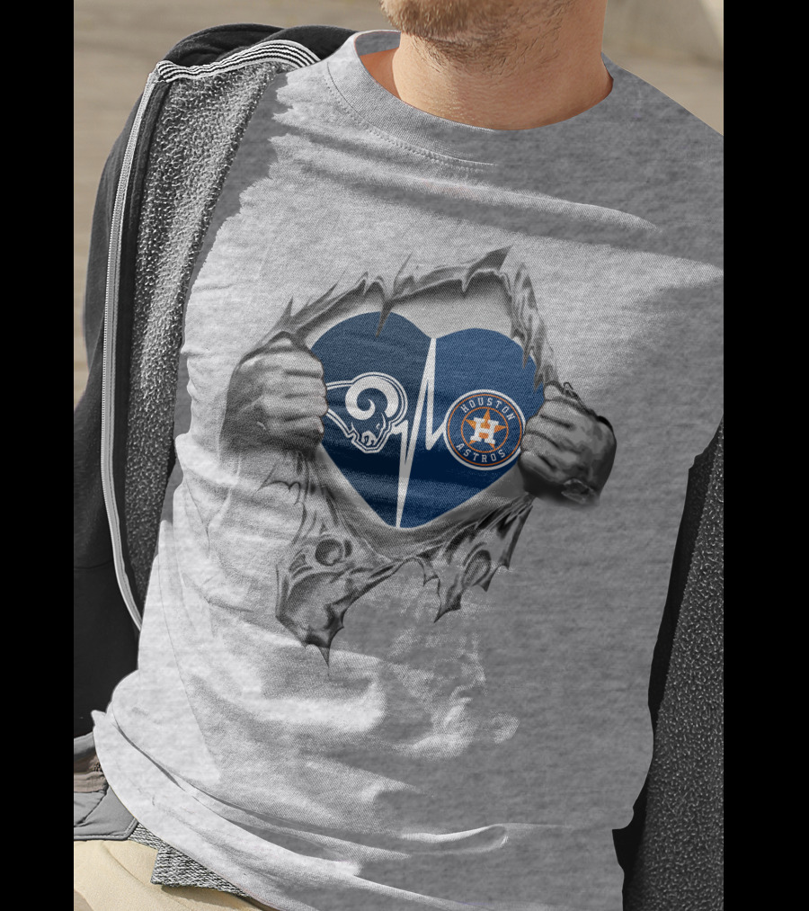 Houston Astros Los Angeles Rams Heartbeat Fan Passion T-Shirt