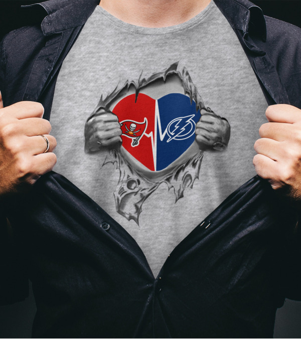 Buccaneers Lightning Heart Rip Design Competitor Spirit T-Shirt