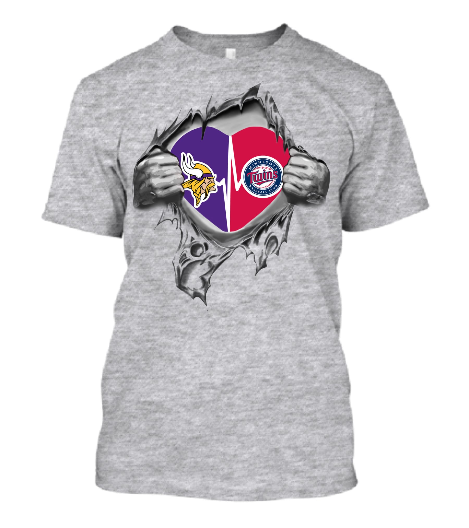 Vikings Twins Heartbeat Logo Fusion T-Shirt