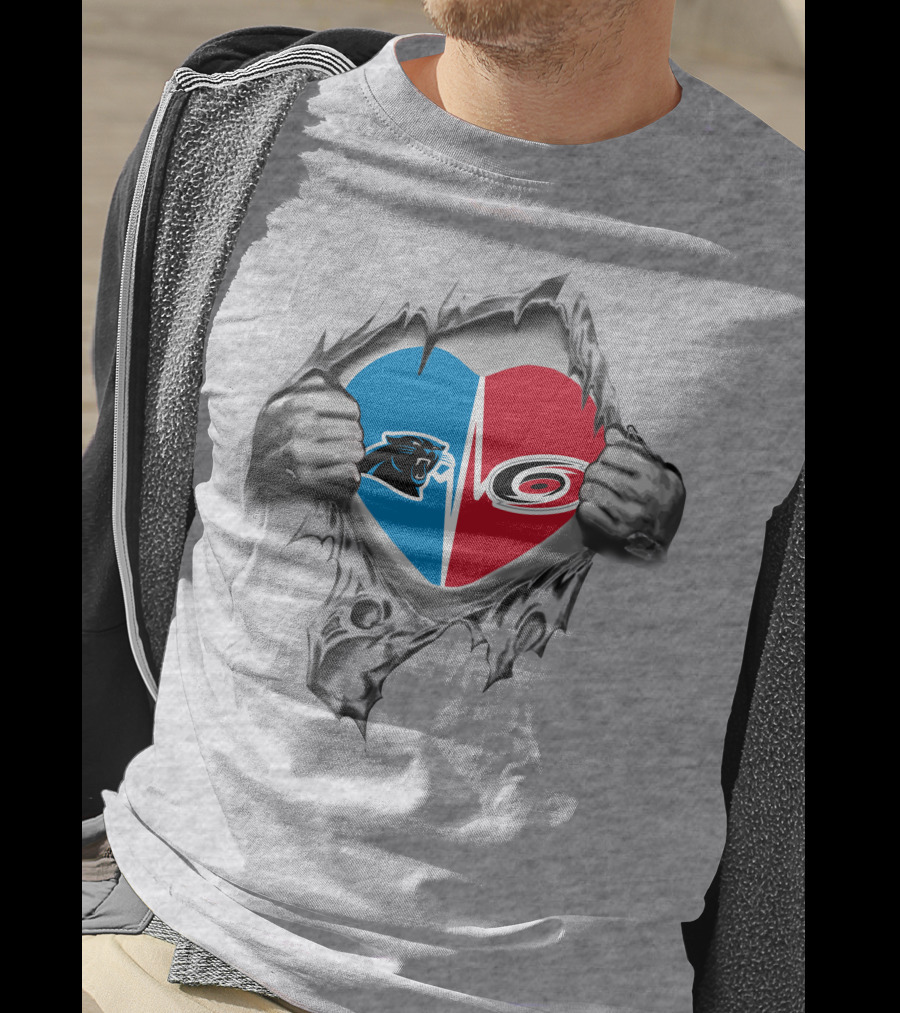 Carolina Panthers Hurricanes Heart Emblem Tear T-Shirt