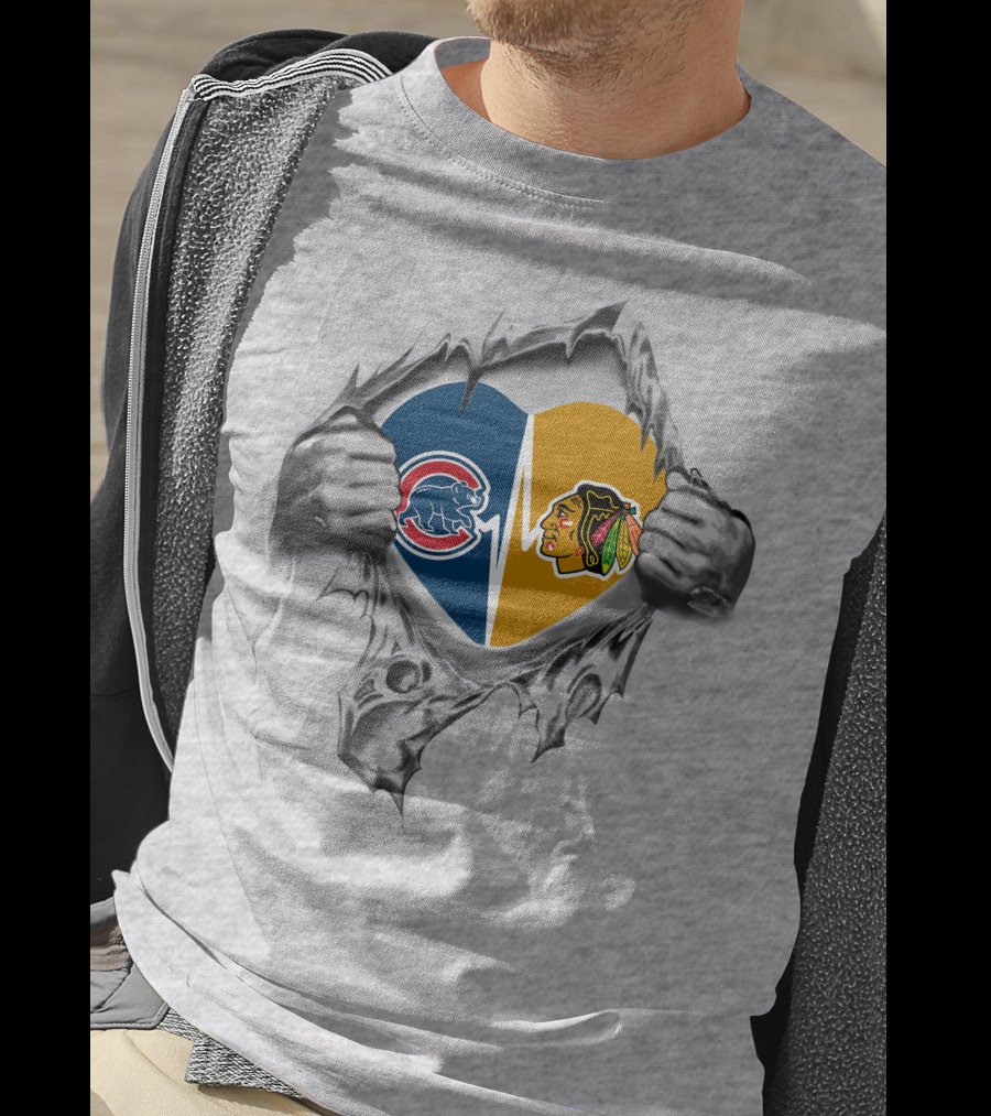 Chicago Cubs Blackhawks Heart Tear T-Shirt
