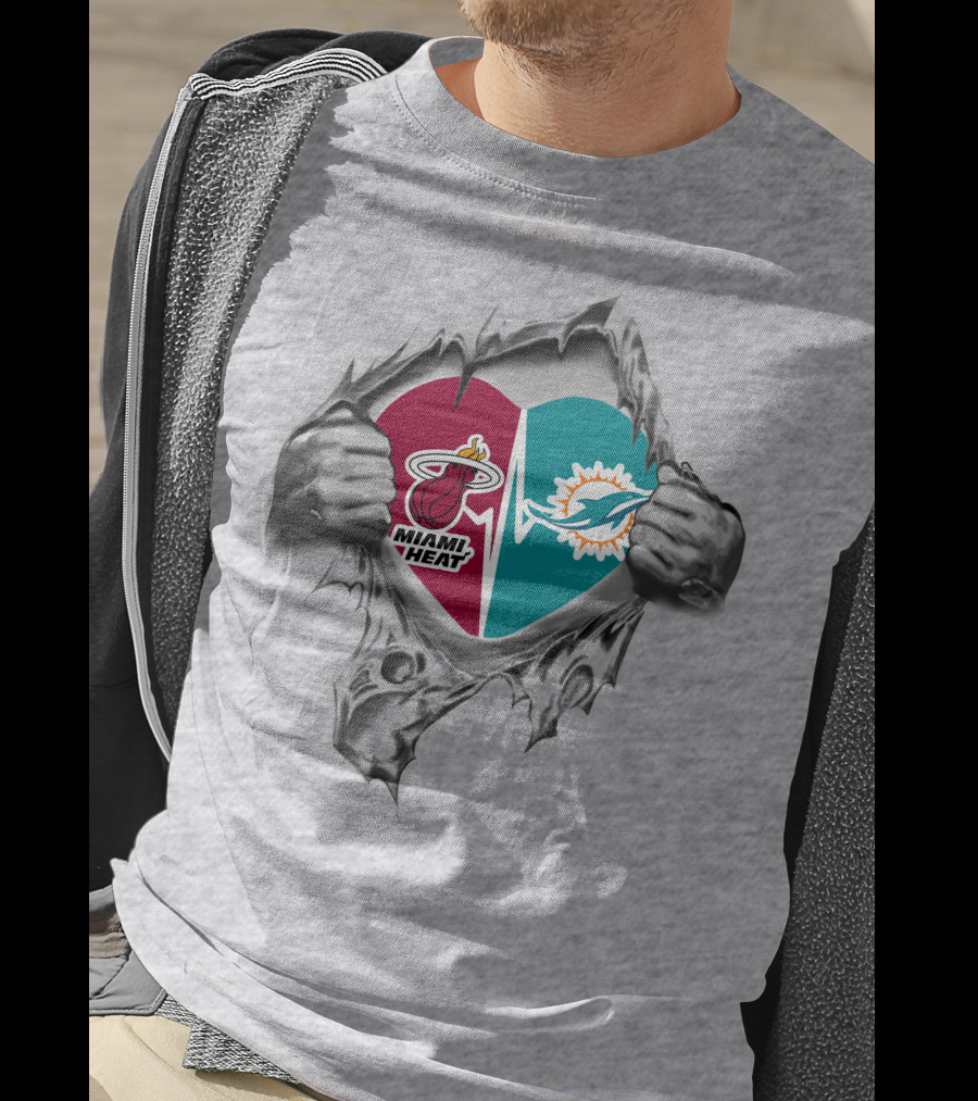 Miami Heat Dolphins Heart Logo Fusion T-Shirt