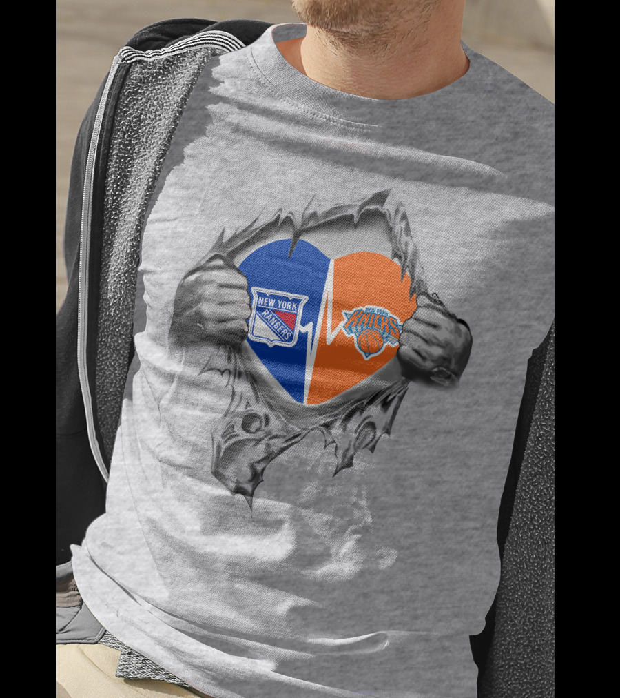 New York Rangers Knicks Heart Logo Tear T-Shirt