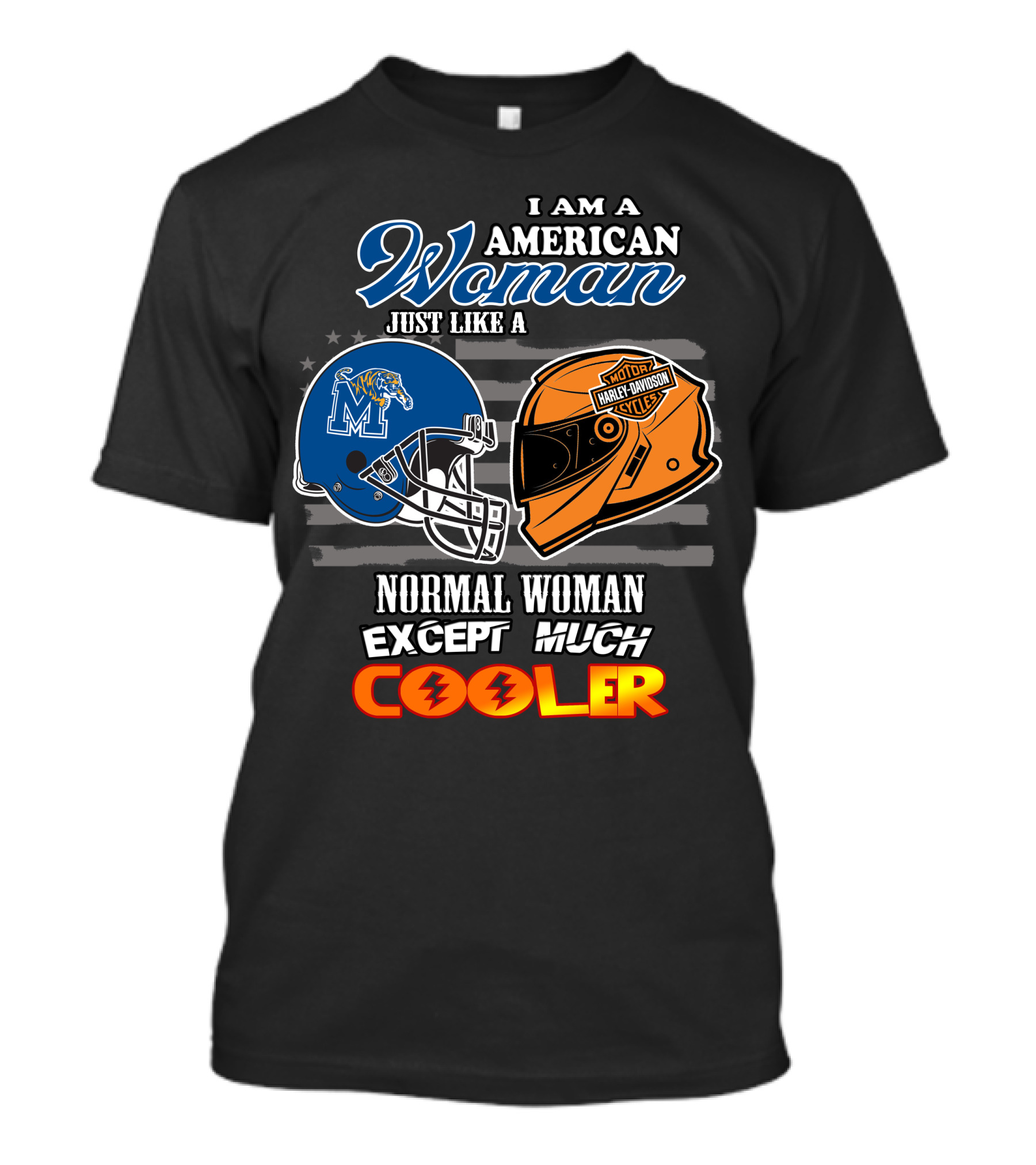 American Woman Harley Davidson Memphis Tigers Helmet Cooler T-Shirt