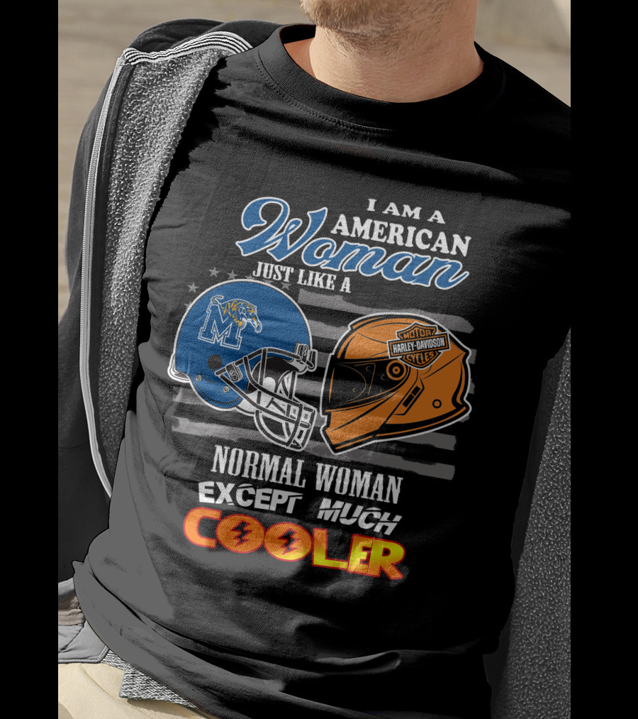 American Woman Harley Davidson Memphis Tigers Helmet Cooler T-Shirt