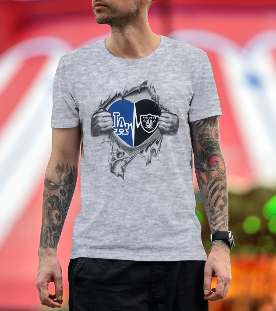 Raiders Dodgers LA Heartbeat Fan Passion T-Shirt