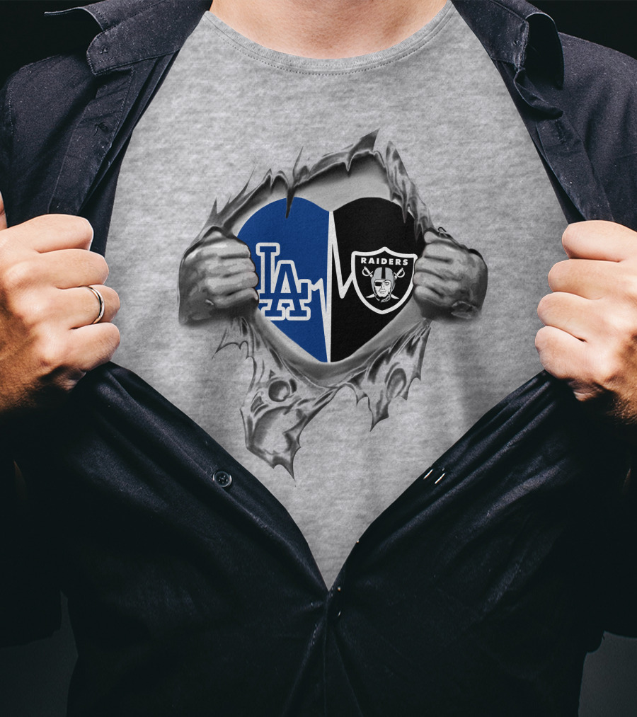Raiders Dodgers LA Heartbeat Fan Passion T-Shirt