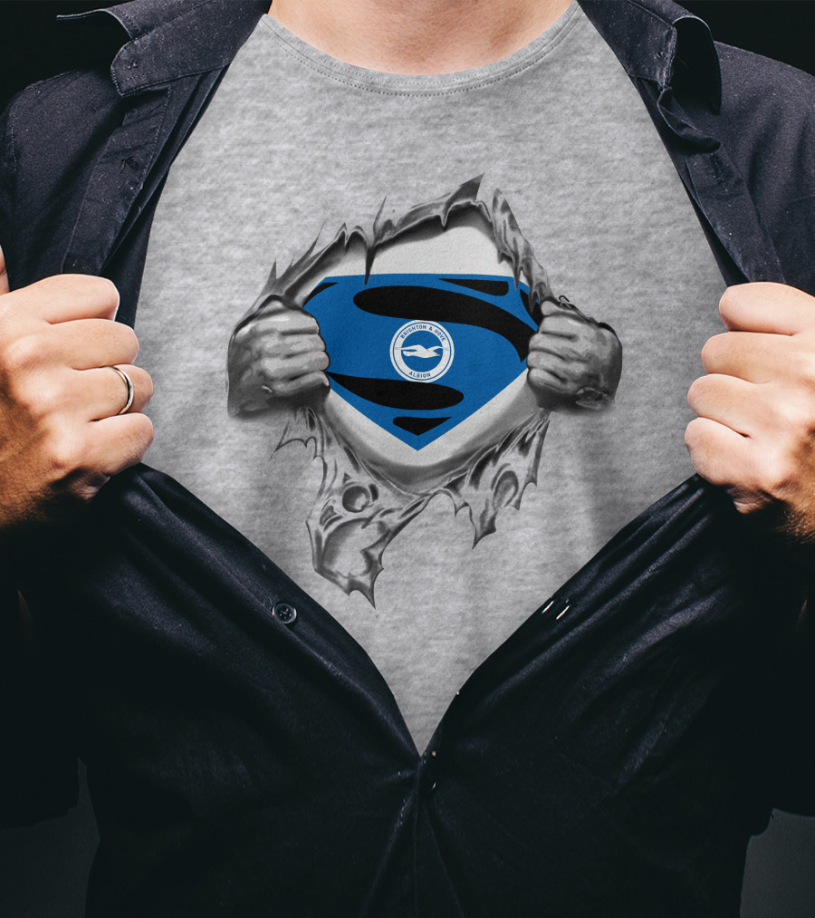 Brighton Hove Albion Superman Logo Emblem Rip T-Shirt