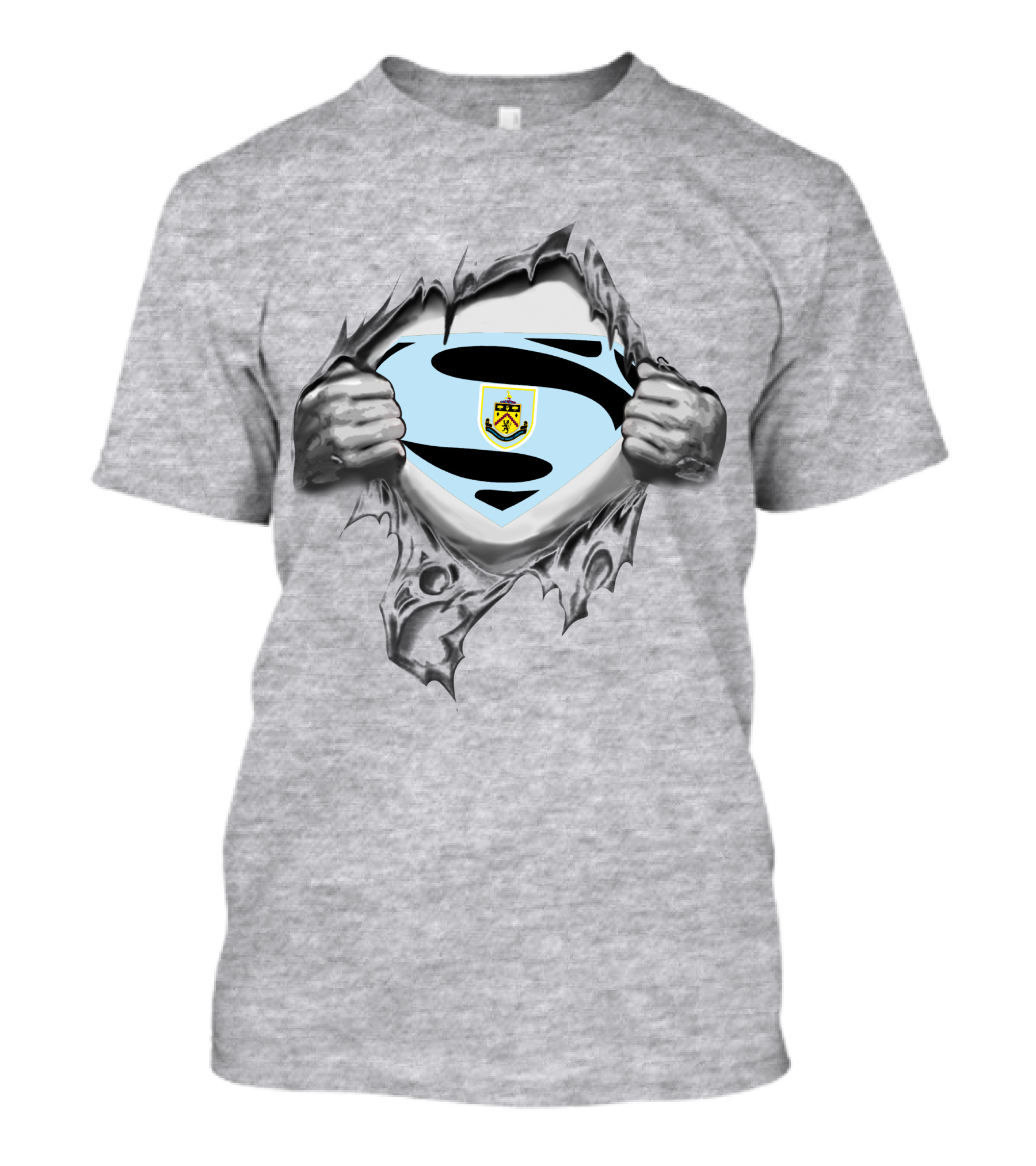 PL Burnley Football Crest Superman Shield Torn Reveal T-Shirt