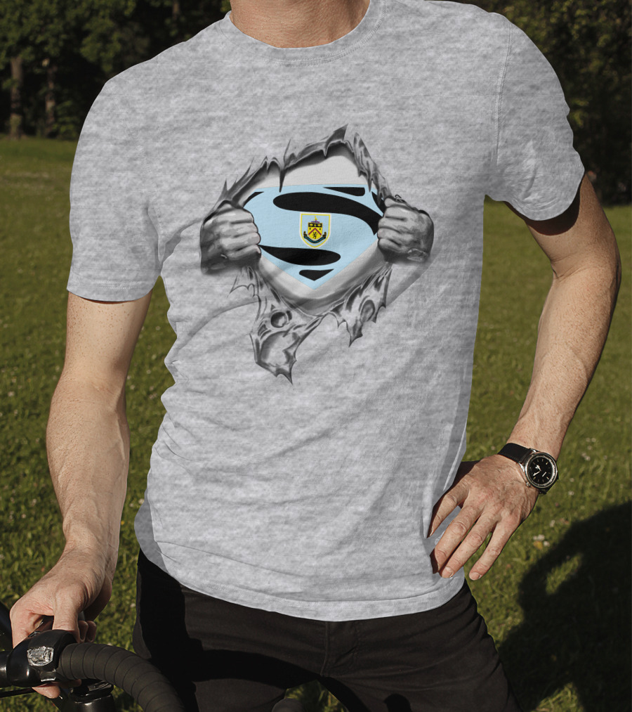 PL Burnley Football Crest Superman Shield Torn Reveal T-Shirt