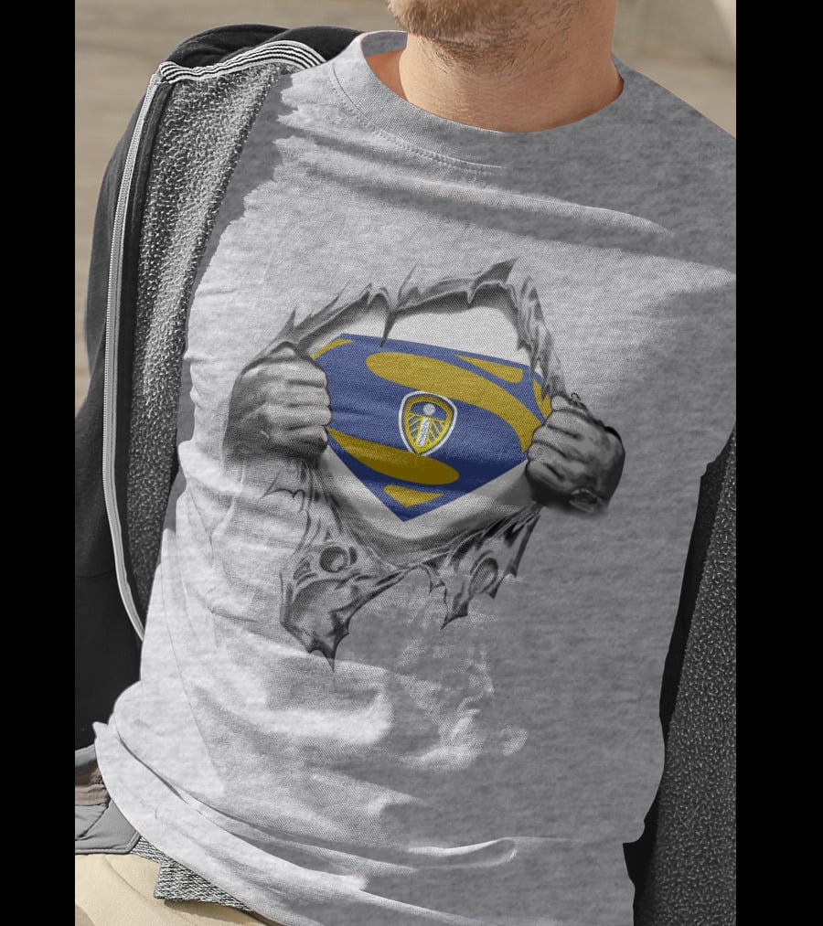 Leeds United Superman Logo Torn Fabric T-Shirt