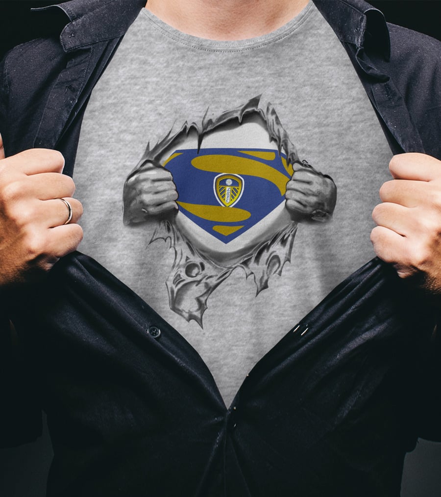 Leeds United Superman Logo Torn Fabric T-Shirt