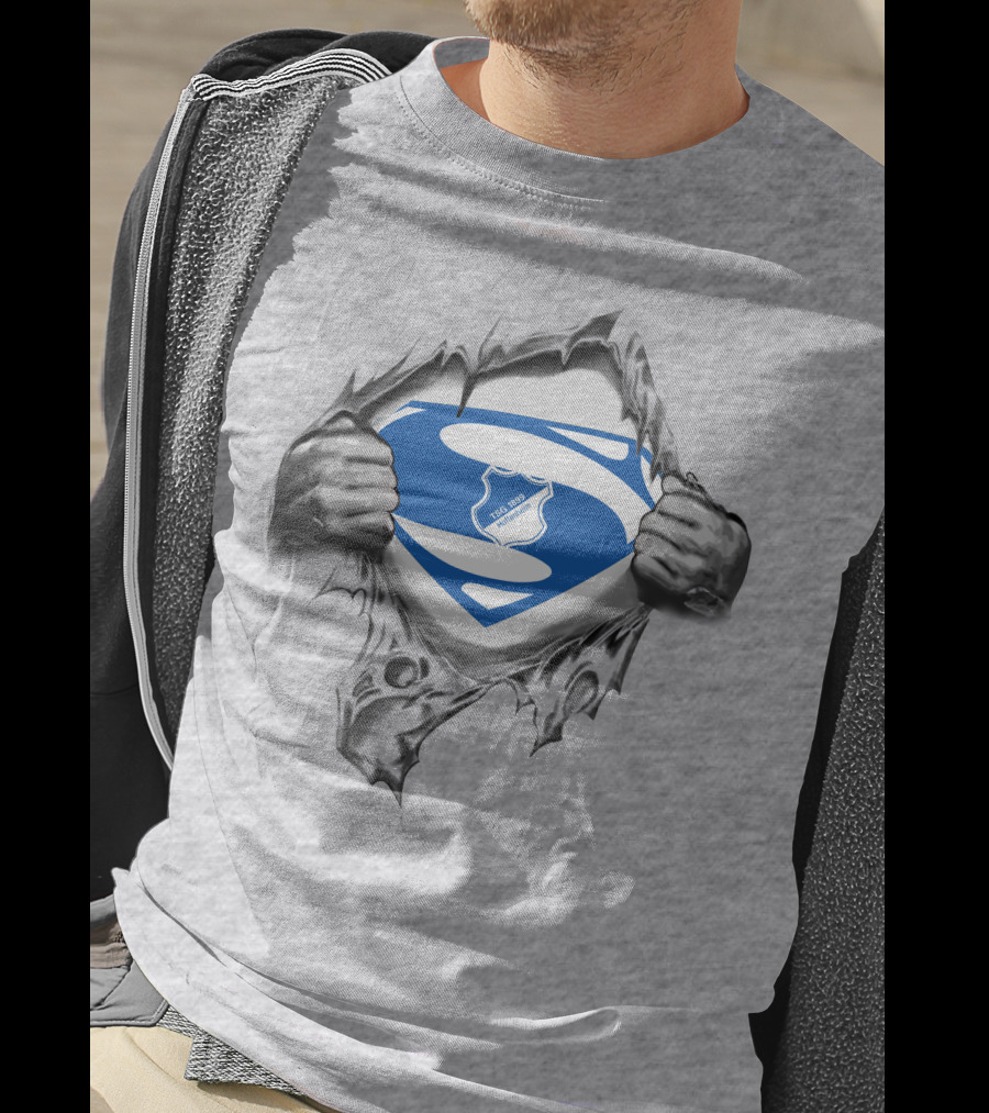 DFL TSG Hoffenheim Superman Logo Emblem Peeking Through Torn Fabric T-Shirt