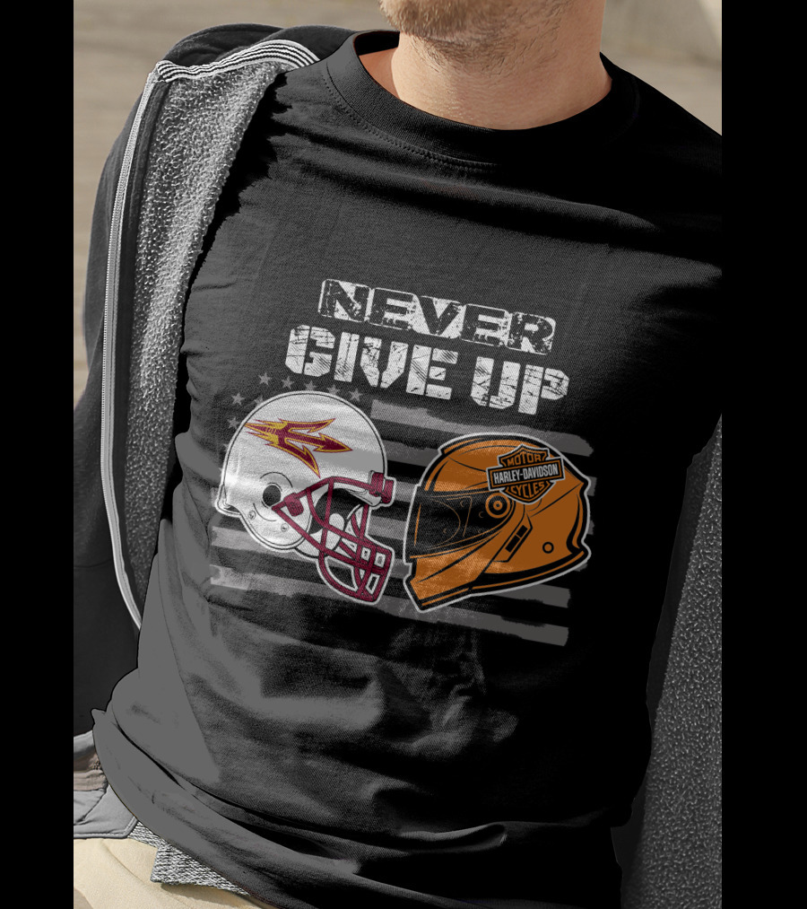 Never Give Up Asu Sun Devils Harley Davidson Helmet T-Shirt