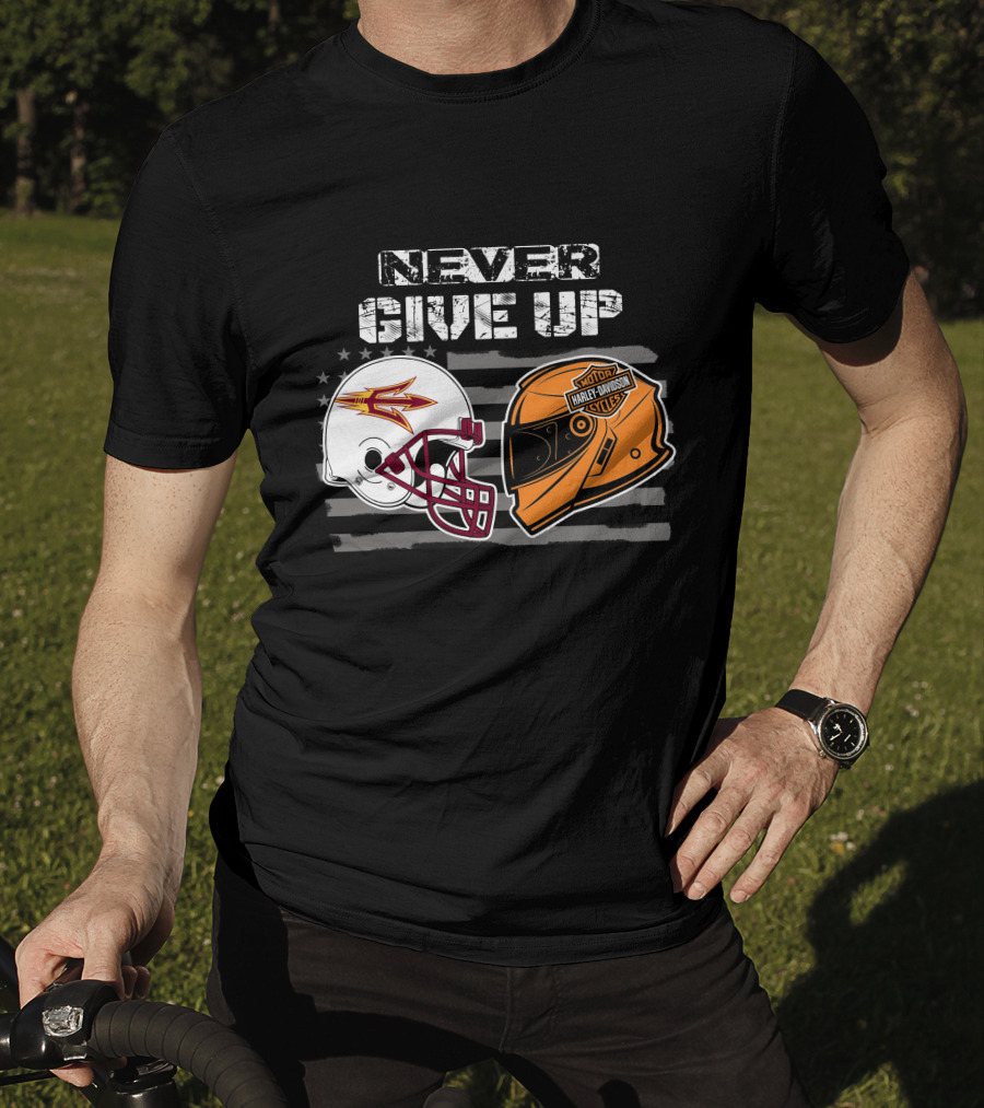 Never Give Up Asu Sun Devils Harley Davidson Helmet T-Shirt