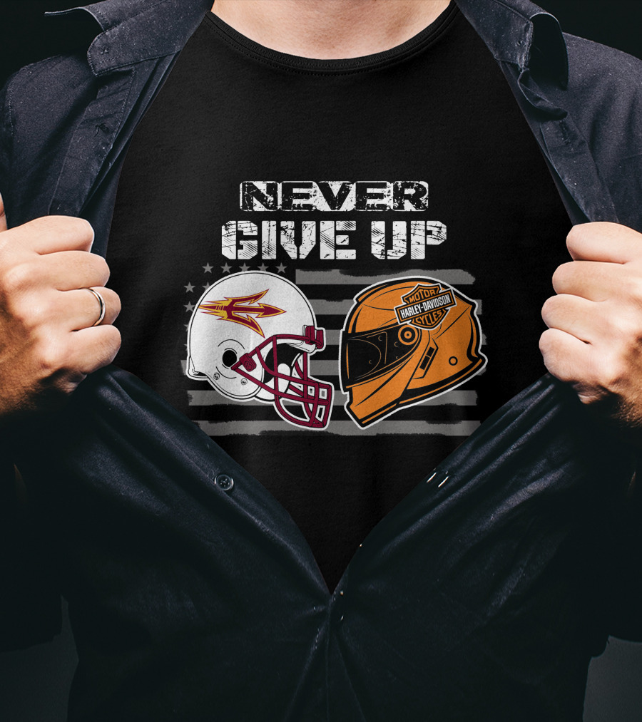 Never Give Up Asu Sun Devils Harley Davidson Helmet T-Shirt