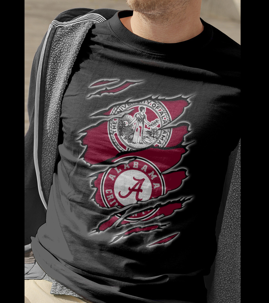 Alabama Crimson Tide Seal And Emblem With Tear Effect T-Shirt
