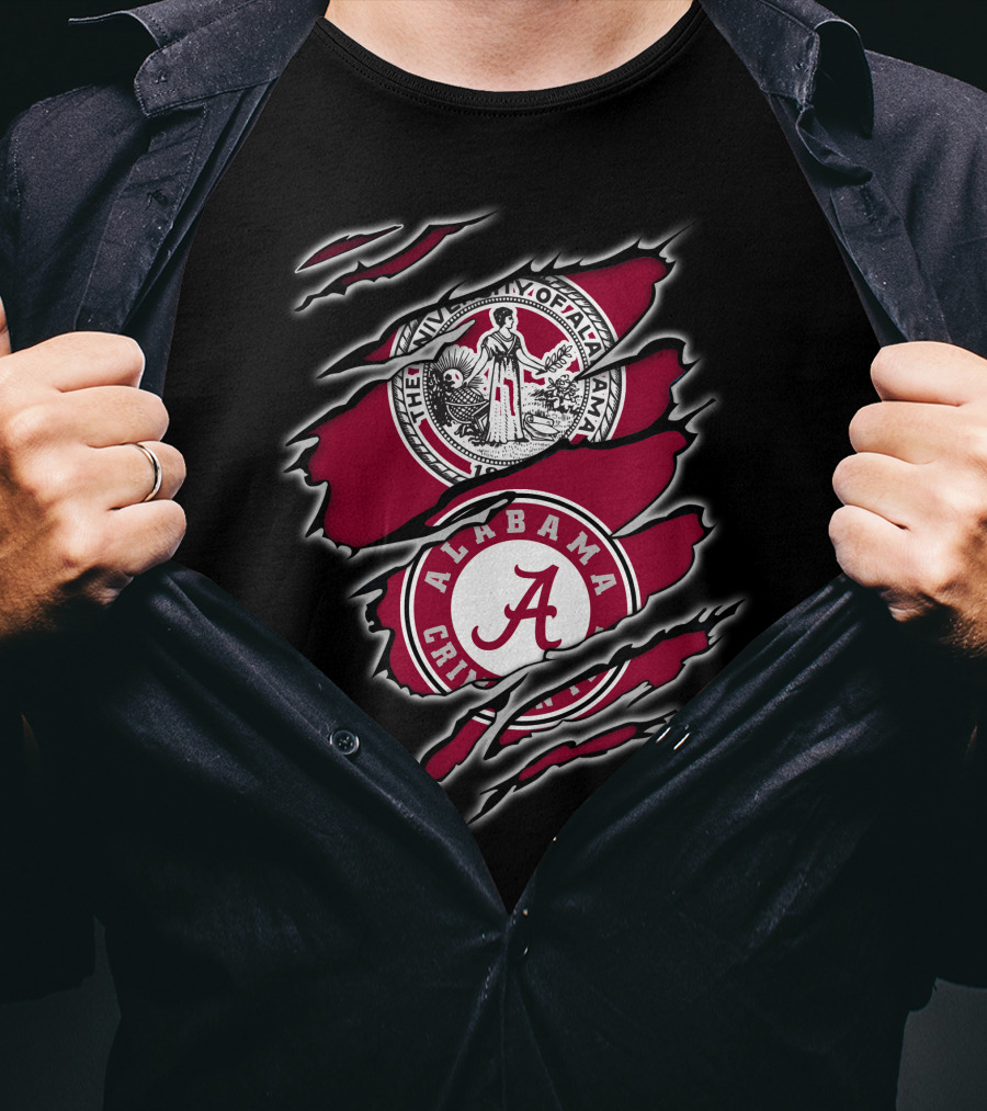 Alabama Crimson Tide Seal And Emblem With Tear Effect T-Shirt