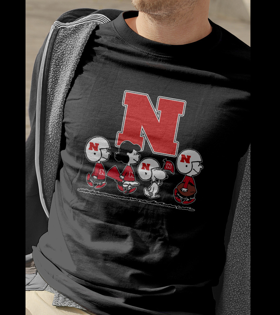 Peanuts Nebraska Cornhuskers Football Marching With Snoopy And Friends T-Shirt