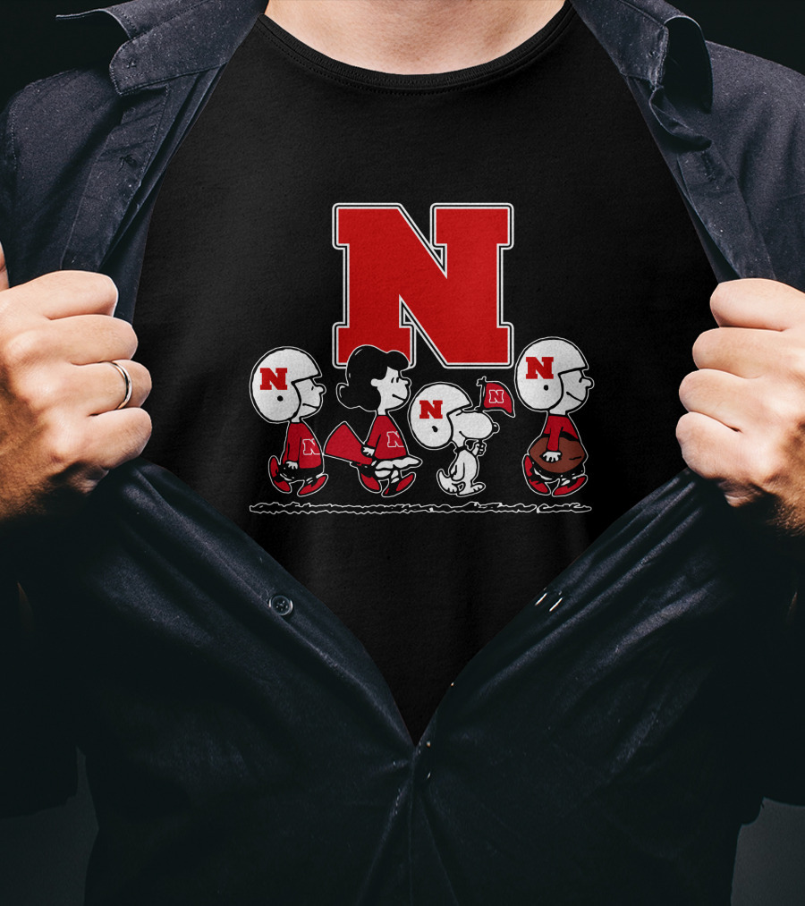 Peanuts Nebraska Cornhuskers Football Marching With Snoopy And Friends T-Shirt