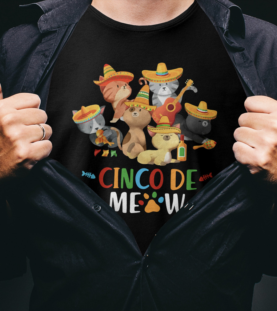 CINCO DE MEOW Sombrero Cats With Guitar And Maracas T-Shirt
