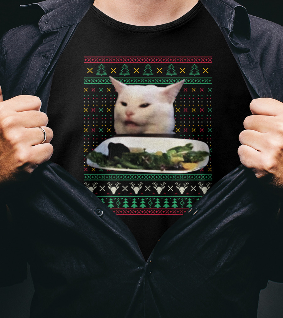 Yelling At A Cat Meme Ugly Christmas T-Shirt
