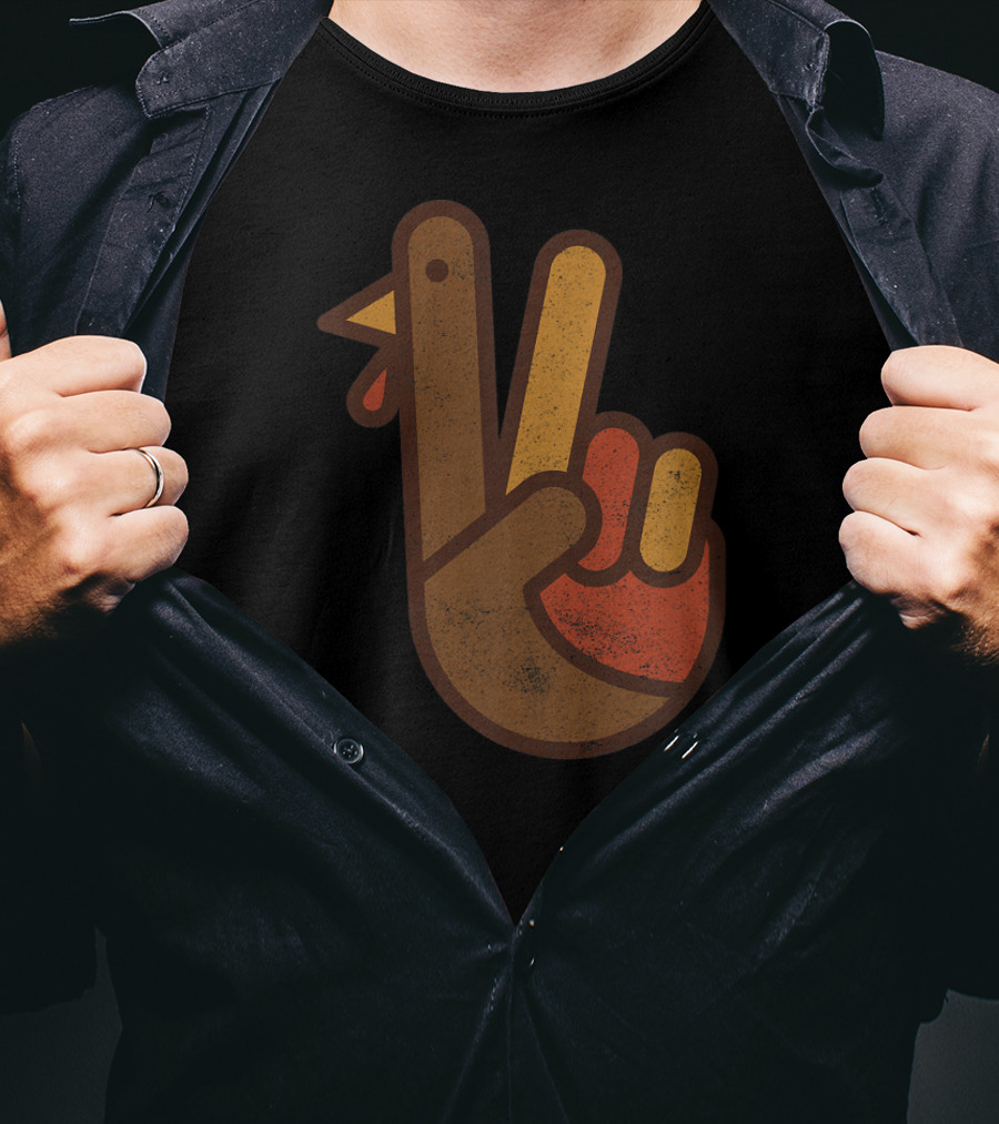 Vintage Peace Sign Turkey Hand Thanksgiving Humor T-Shirt