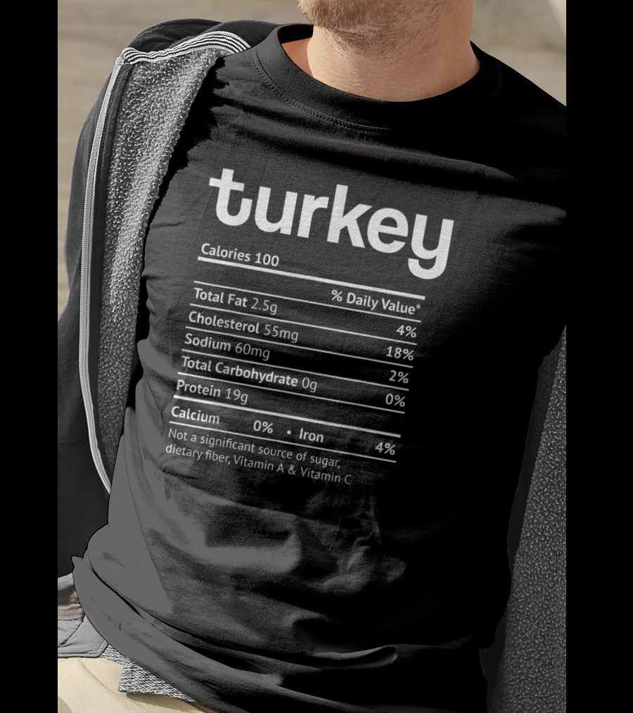 Turkey Nutrition Facts Funny Food Calories Total Fat Cholesterol Sodium Protein Iron T-Shirt