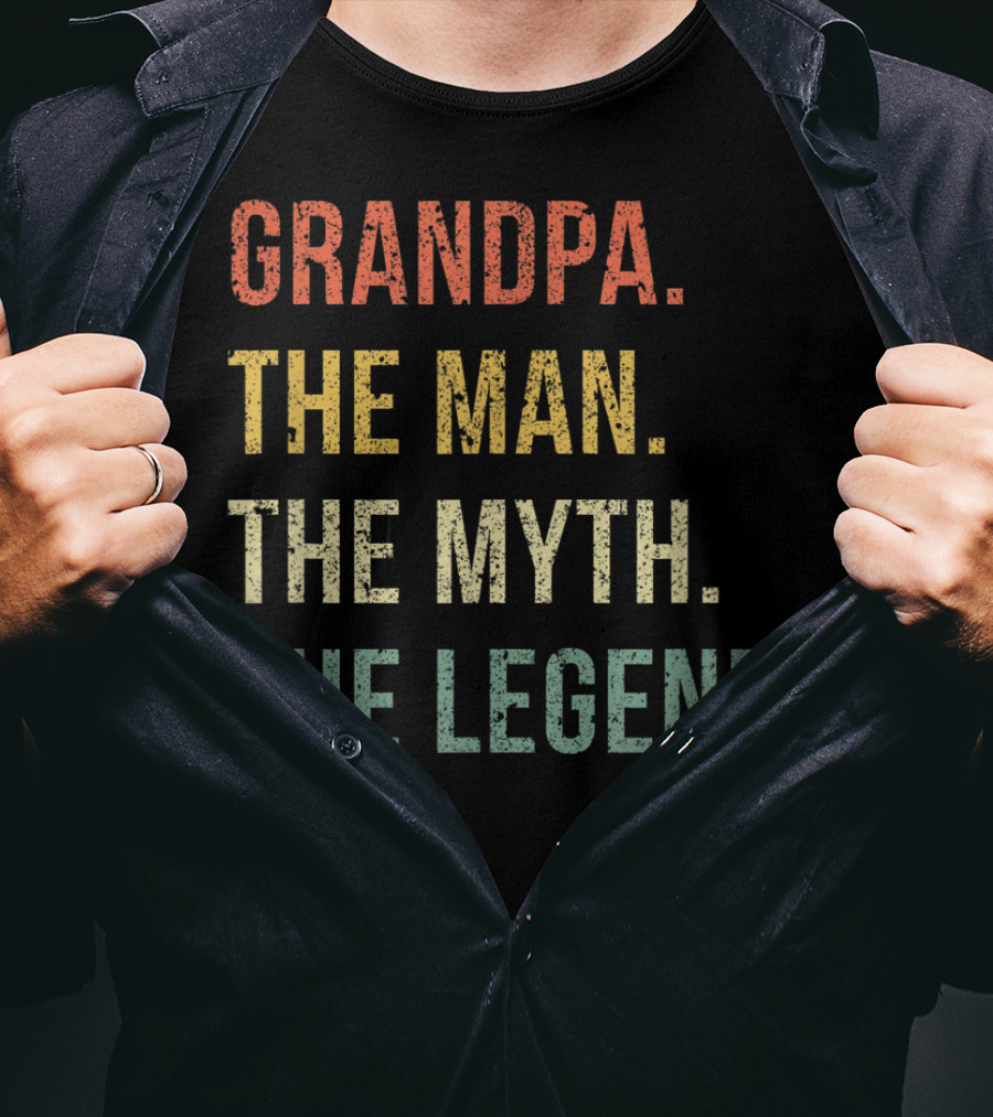 Grandpa The Man The Myth The Legend For Grandfathers Vintage Text T-Shirt