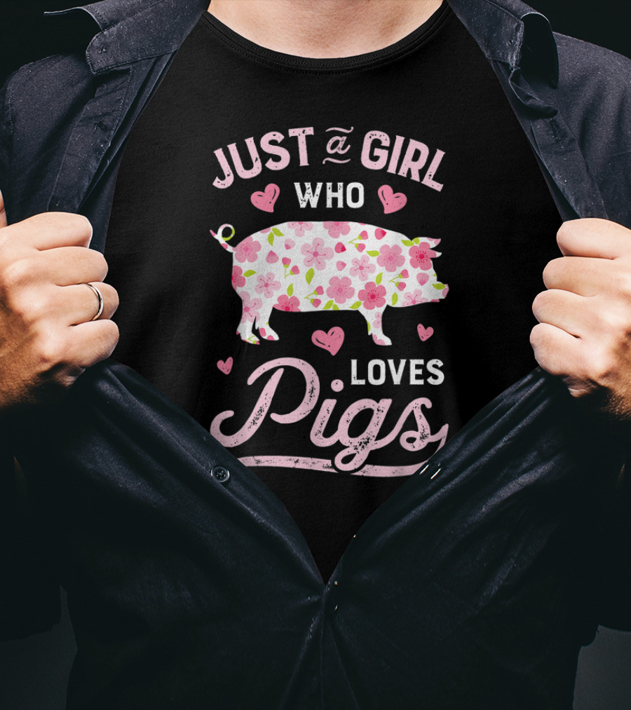 Just A Girl Who Loves Pigs Floral Heart T-Shirt